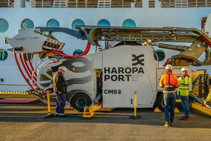 A ShoreLink onshore power supply system on the quayside