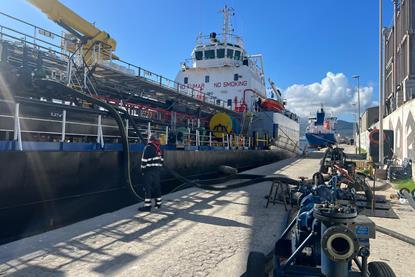 Fuel being supplied to a ship at the Port of Ceuta