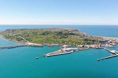 The picture shows an overhead short of Portland Port