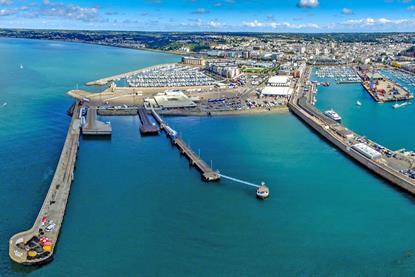 The image shows the existing harbourfront at St Helier harbour