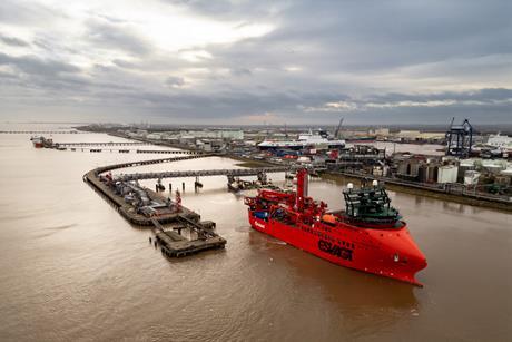 An Orsted vessel bunkering biomethanol at the Port of Immingham