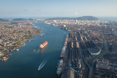 An overhead shot of the Santos Canal