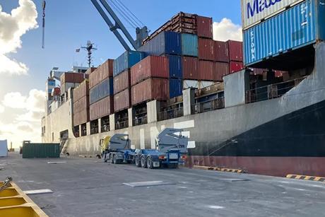 A picture of cargo on the quayside at Betio