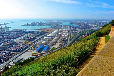 An aerial shot of the Port of Barcelona