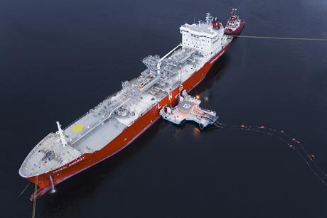 La Santa Maria platform in operation during a previous LNG discharge test in Norway