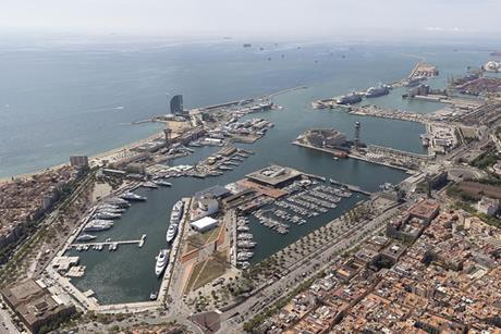 An aerial shot of the Port of Barcelona