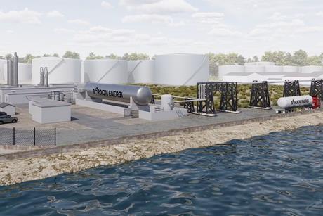 Rendering of a liquefied biogas facility at the Port of Gothenburg