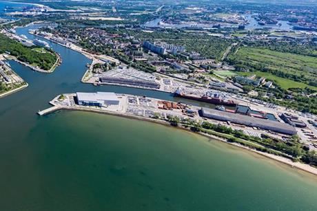 An overhead shot of the Port of Gdańsk