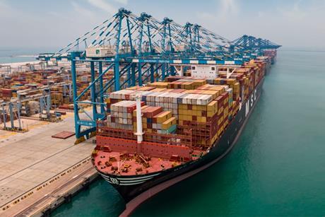 A ship pictured on the quayside at Khalifa Port