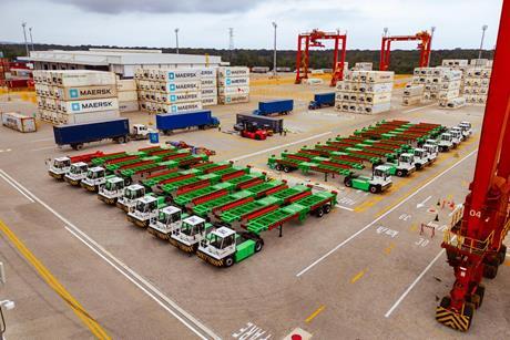 A wide angle shot of the new electric terminal tractors