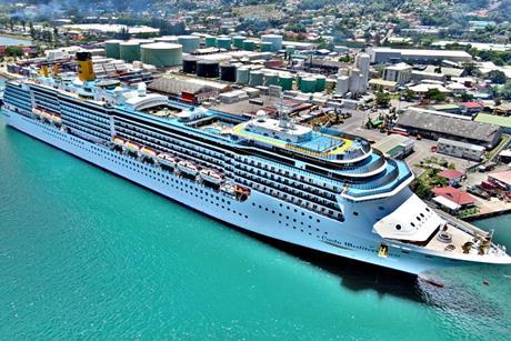 A wide angle shot of Port Victoria in the Seychelles