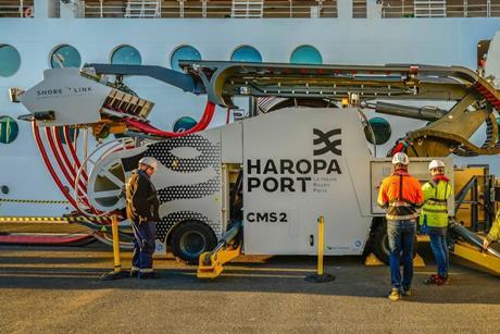 A ShoreLink onshore power supply system on the quayside