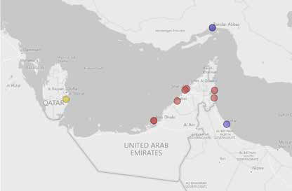 Figure 1: Location of container ports in Lower Gulf Region. The Lower Gulf region stretches from Doha to Sohar, with a Jebel Ali and Port Khalifa the dominant ports in the UAE