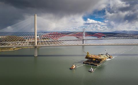 IronLady with Tugs Forth Bridges Aerial shot