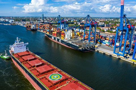The image shows vessels calling at the port