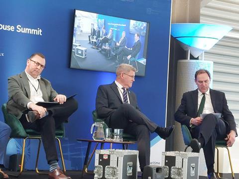 Image (l - r) Steve Watkyns, Portsmouth International Port, Ashley Jenkins, Whitaker Tankers and Alastair Welch, ABP Southampton