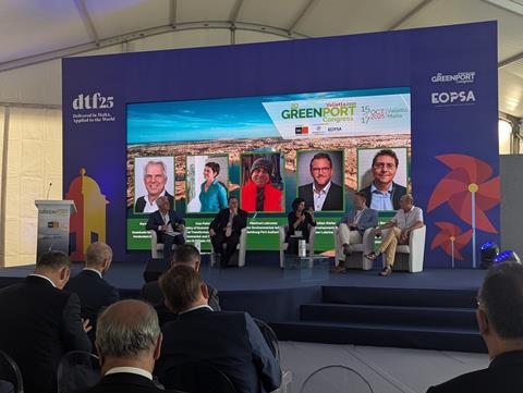 Image shows the speakers in session one at GreenPort Congress