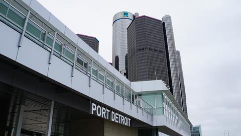 A view of the outside of the terminal at the Port of Detroit
