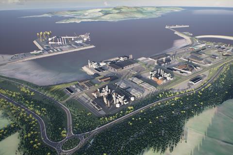 The image shows a CGI overhead shot of the Hunterston PARC development