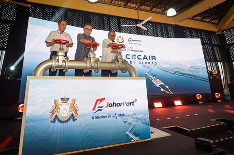 (l-r) Md Derick Basir, CEO of Johor Port Berhad, Tuan Mohd Masni Wakiman, district officer of Johor Bahru and Dr Hj Rosnan Fathlal, chair of Johor Port Authority