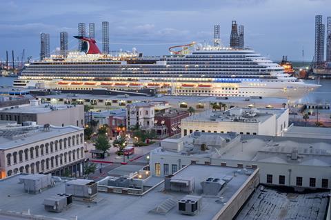 A Carnival Cruise Line ship berthed at Cruise Terminal 25.