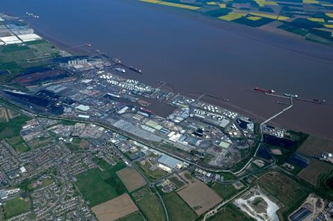 The image shows an overhead shot of the UK Port of Immingham