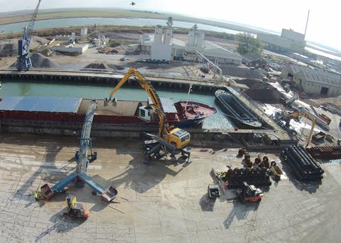 The Liebherr LH 120 M in operation at Ridham Sea Terminal