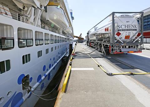 'Aidaprima' is fuelled directly from an LNG truck on the quay at Hamburg