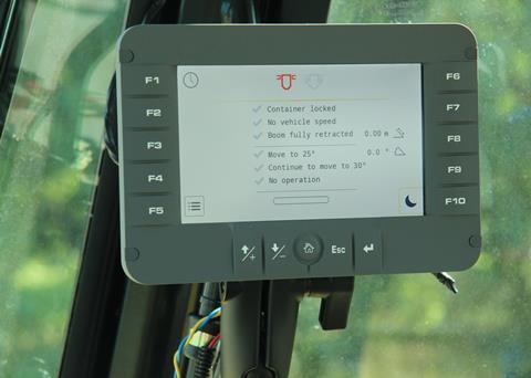 At the touch of a button the operator sets into action a pre-programmed lift cycle which weighs the container