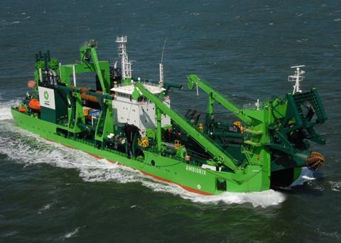 The heavy duty rock cutter dredger 'Ambiorix' will undertake the works at Port Louis Harbour